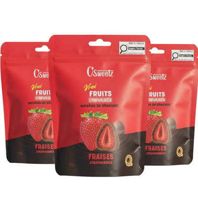 Freeze-dried strawberries coated in milk chocolate - 3 sacs