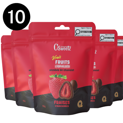 Freeze-dried strawberries coated in milk chocolate