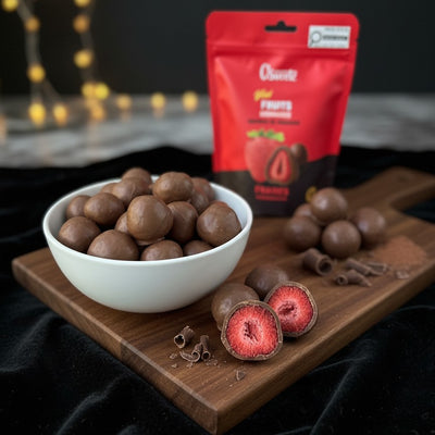 Fraises lyo enrobées de chocolat au lait