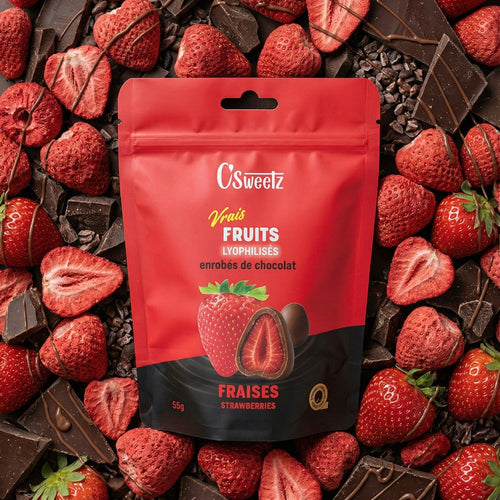 Fraises lyophilisées enrobées de chocolat (55g)