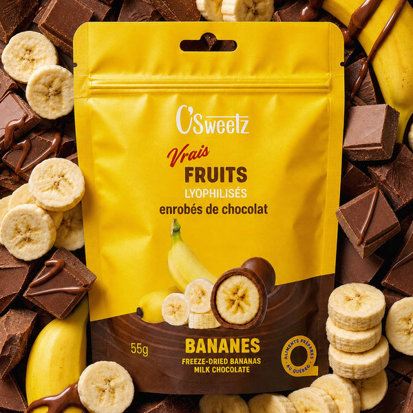 Freeze-dried bananas coated in chocolate